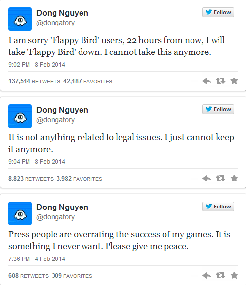 Flappy Bird creator to pull game from stores